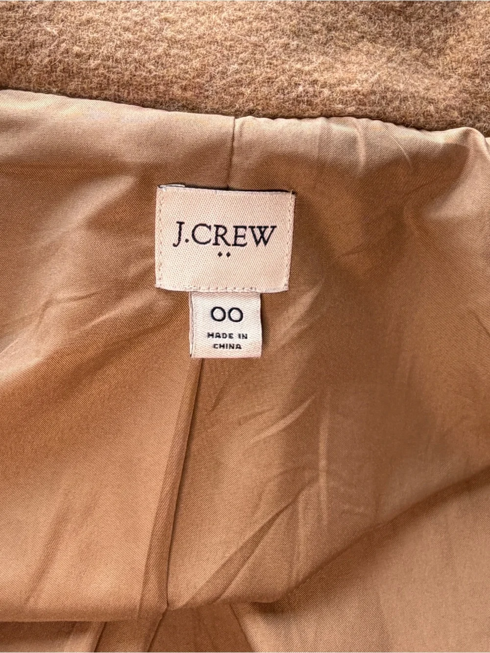J. Crew camel tan wool blend winter coat jacket women’s size 00 lined pockets - Picture 5 of 10
